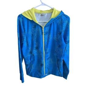 Mondetta Womens Blue Yellow Print Full Zip Activewear Hoodie With Pockets Size M